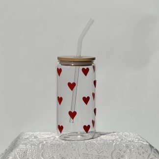 Heart-Themed 500ml Glass Can Cup